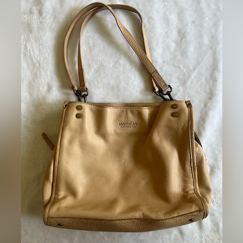Tan Leather Shoulder Bag with Metal Hardware